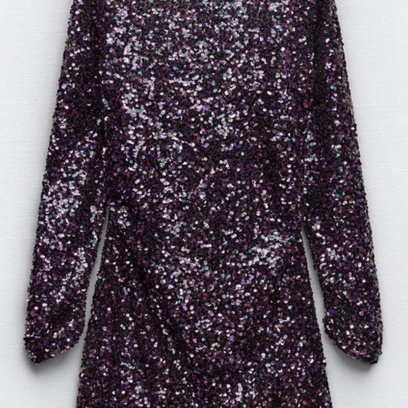 Zara NWT sequin mini dress- Violet - Picture 7 of 8